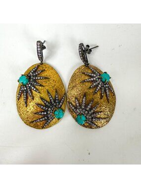 Real Collectibles by Adrienne Mixed Metal Earrings Natural Stone Starburst Oval